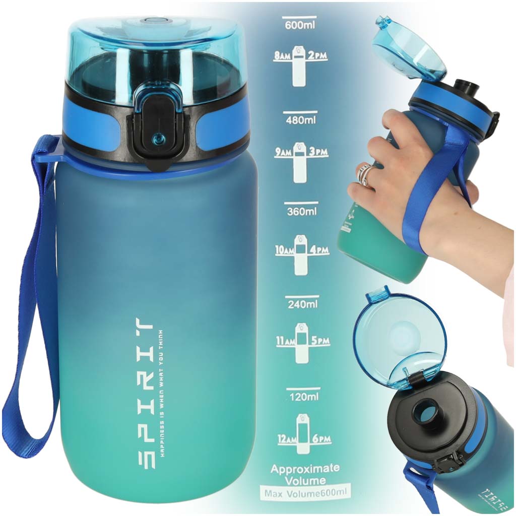 600 ml ūdens pudele ar sporta uzgali – zila un zaļš