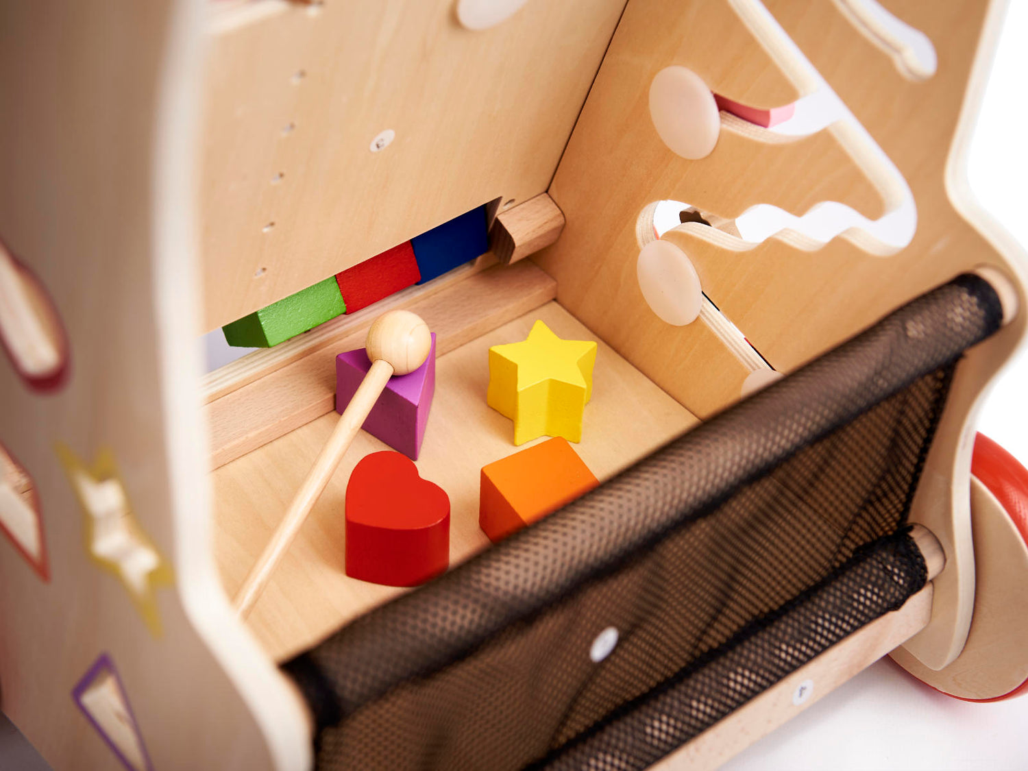 Koka aktivitāšu stumjamā rotaļlieta 6in1