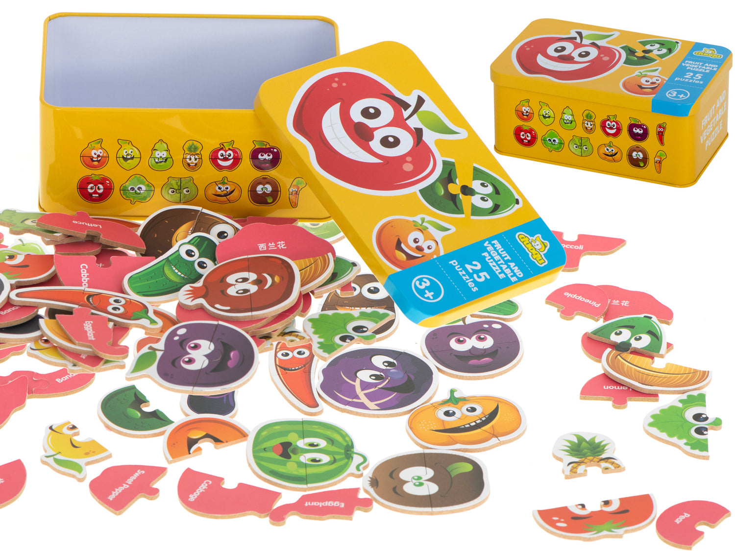 25 augļu&dārzeņu puzle, katra no 2 gab., metāla kārbā