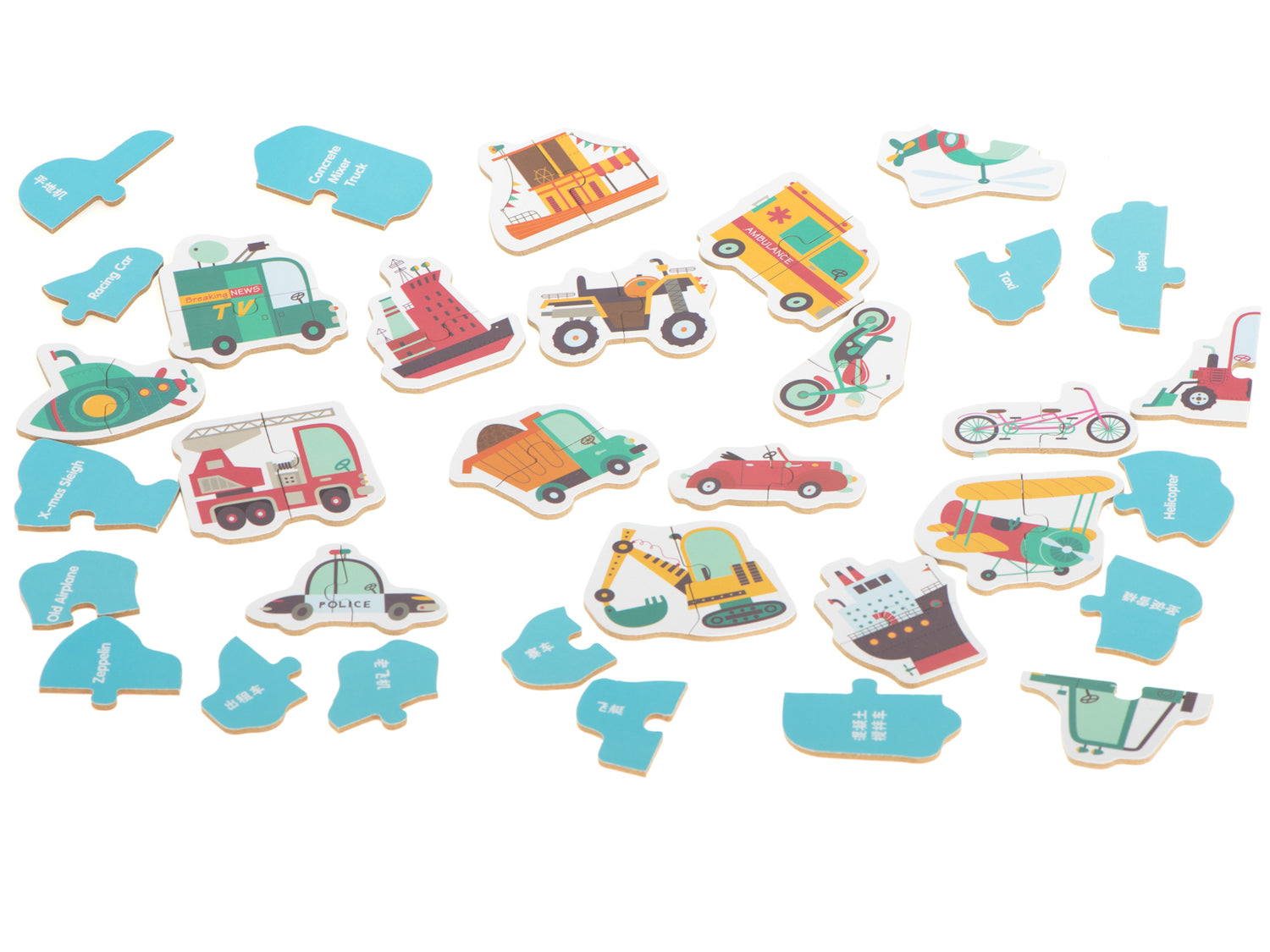 24 transportlīdzekļu puzles metāla kārbā, katra no 2 gab.