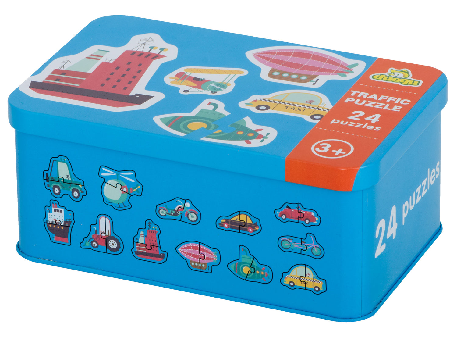 24 transportlīdzekļu puzles metāla kārbā, katra no 2 gab.