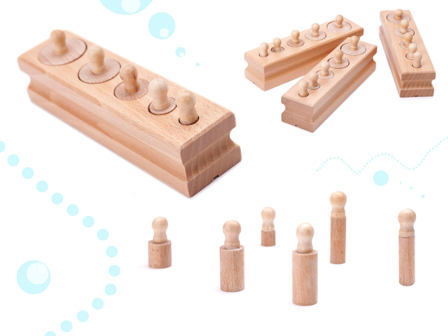 Mazie Montessori cilindri, koka krāsā