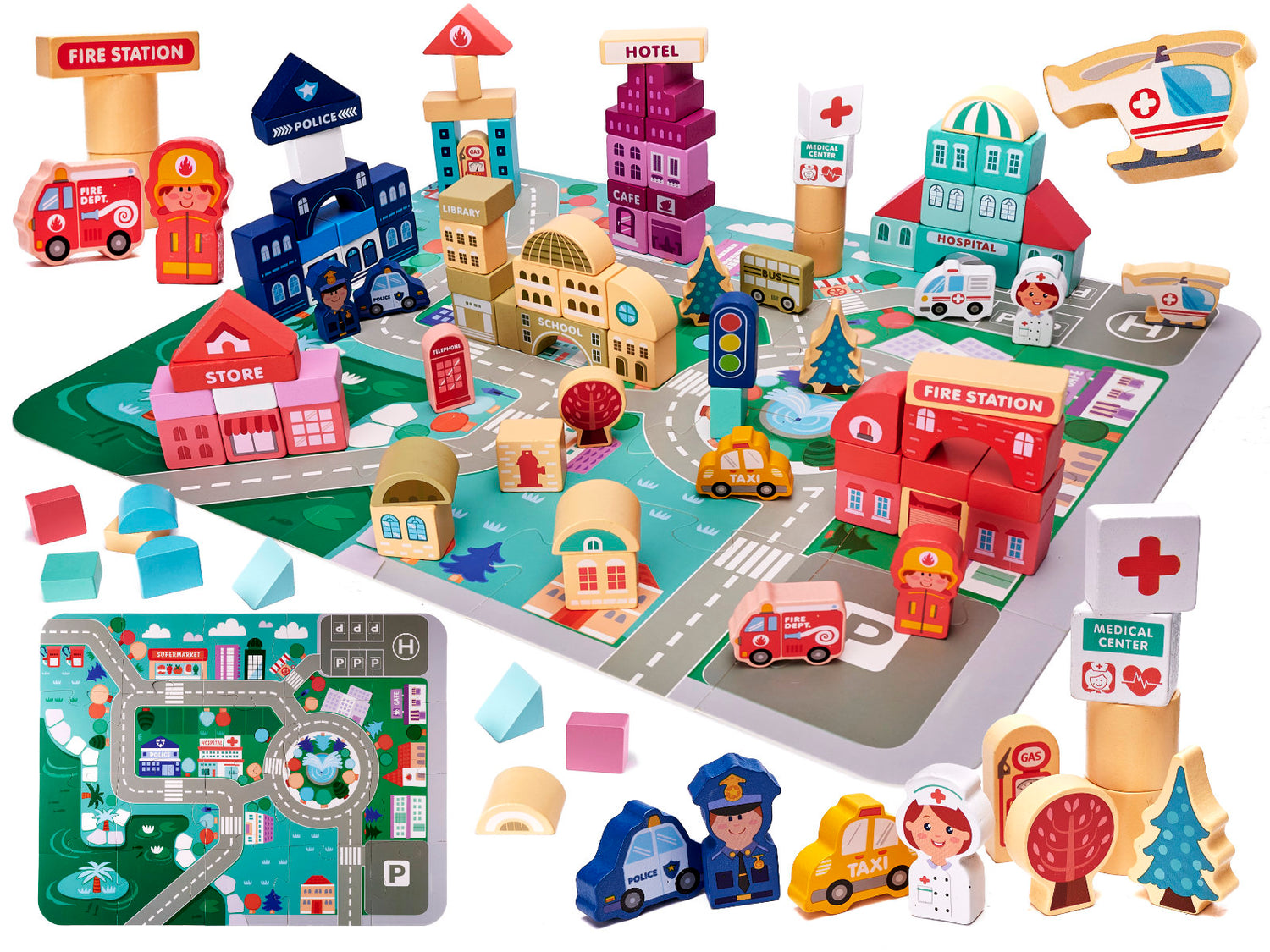 Koka kluči spainī ar sortera vāku + grīdas puzles, 100 gb.