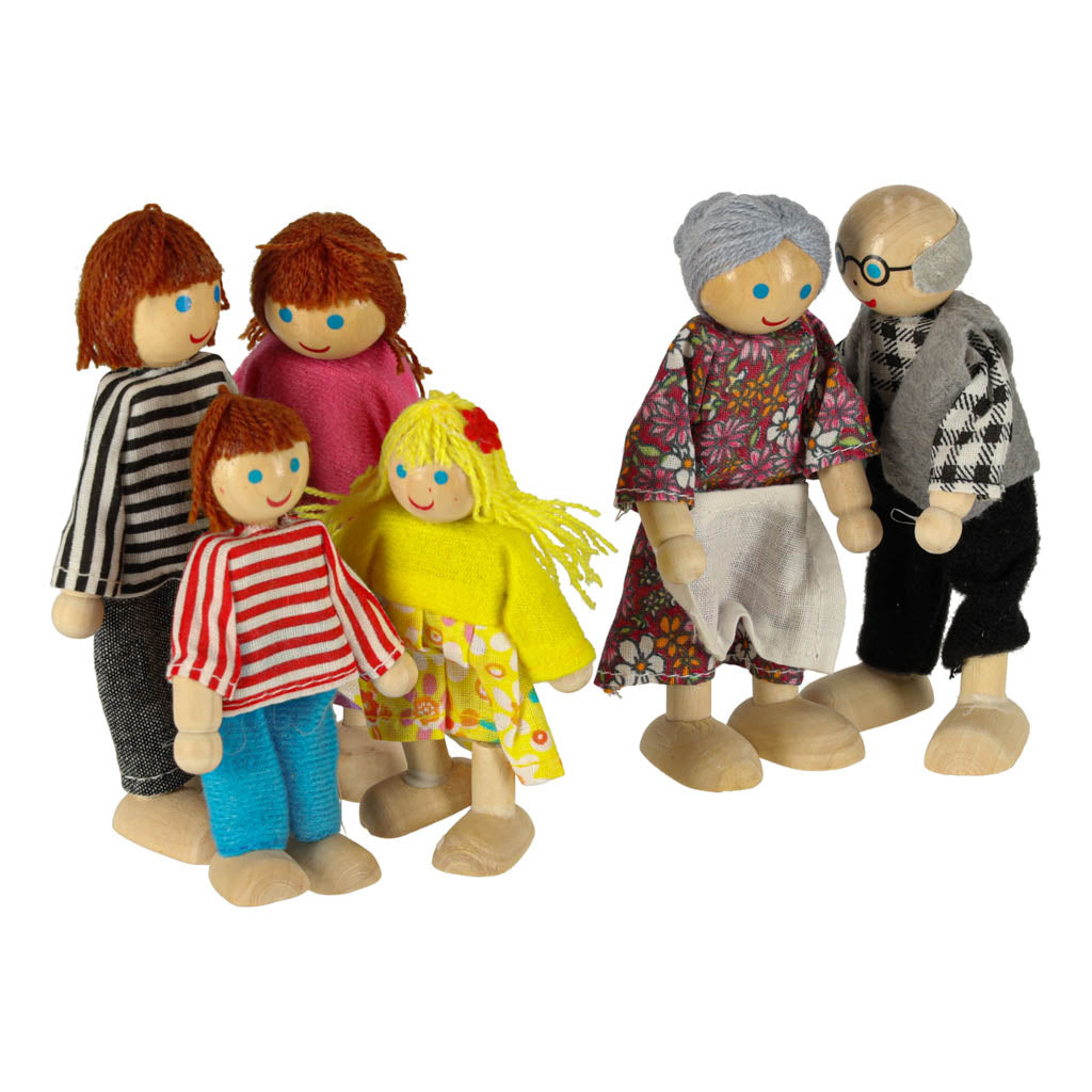 Koka lellīšu ģimene, paredzētas leļļu mājai, 6 gab.