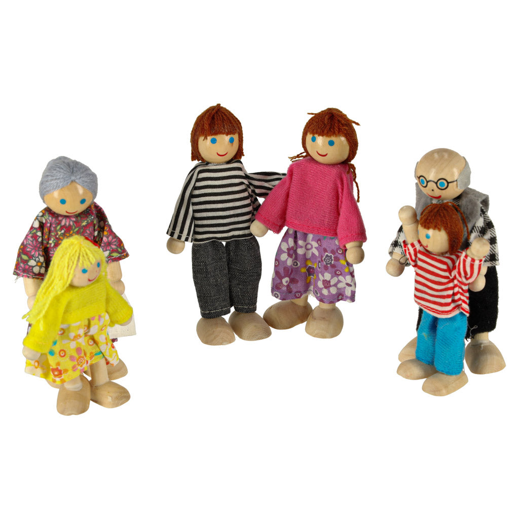 Koka lellīšu ģimene, paredzētas leļļu mājai, 6 gab.