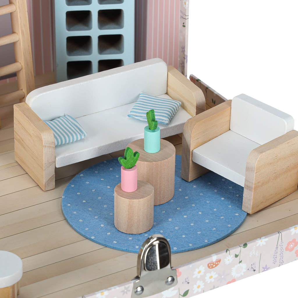 Leļļu māja čemodānā, ar mēbelēm un aksesuāriem