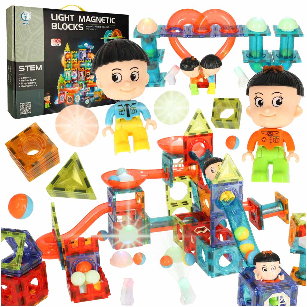 Magnētiskais Konstruktors ar Bumbiņu Trasi – 202 detaļas