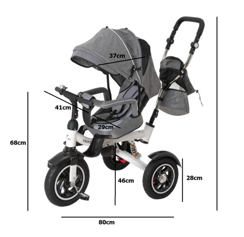 Trike Fix trīsritenis V3, 360° krēsla apgriešana, pelēks