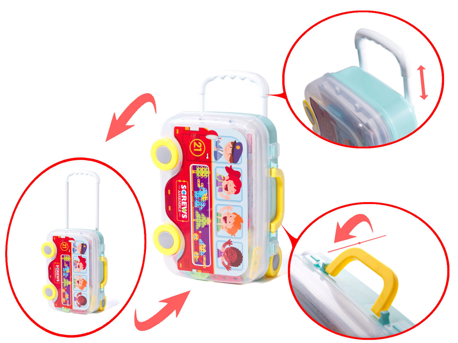 Urbja komplekts koferī ar autobusa riteņiem