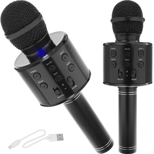 Mikrofons, karaoke, melns