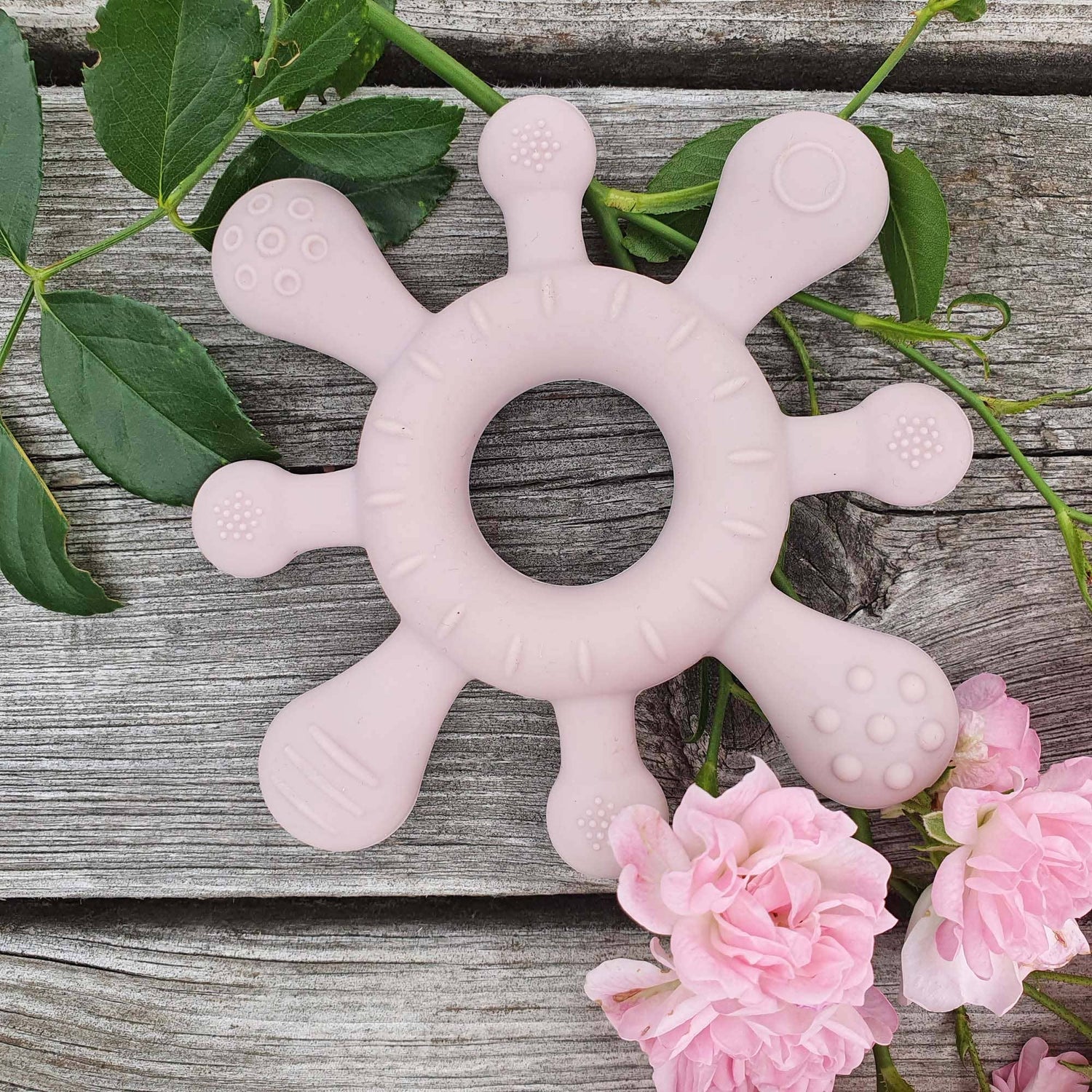 Silikona zobu nākšanas rotaļlieta zīdainim, koraļļu rozā