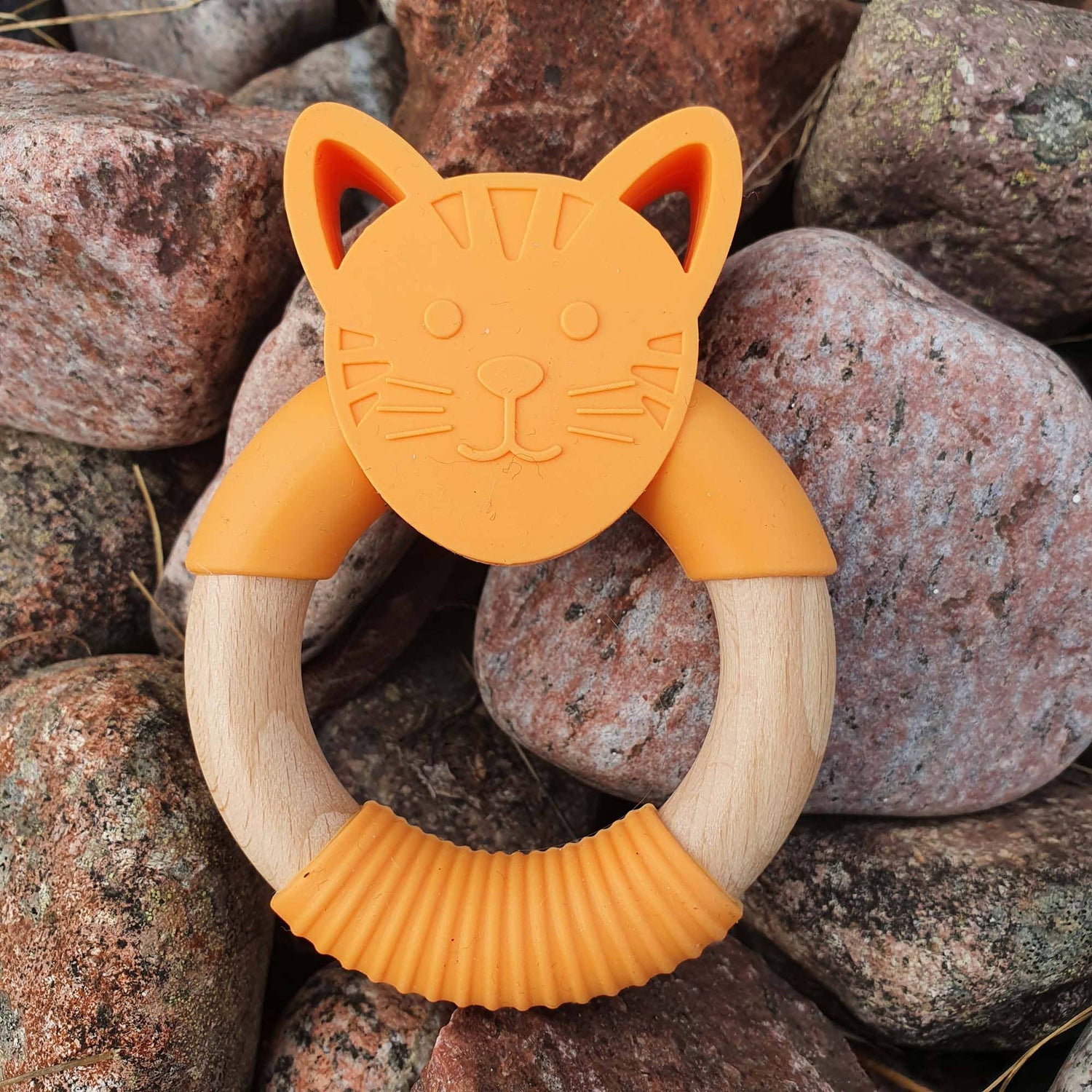 Graužamlietiņa zīdainim, koka un silikona "Kaķis"