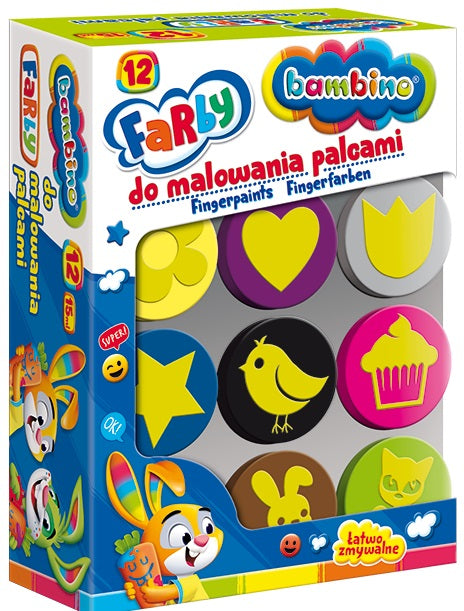 Bambino pirkstiņu krāsas, 12 krāsas ar zīmodziņiem