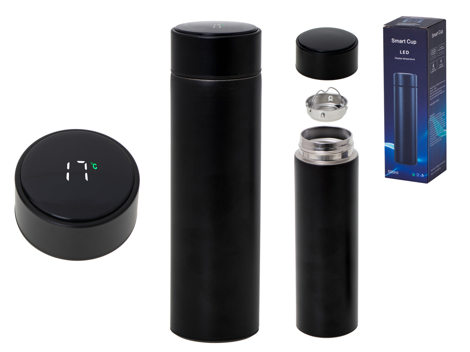 Termokrūze termoss smart LED 500ml, melns