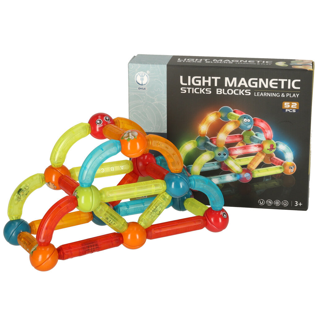 Magnētiskais konstruktors ar gaismu, 52 detaļas