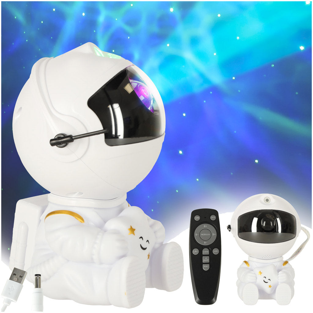 Zvaigznīšu projektors astronauts, balts, ar pulti