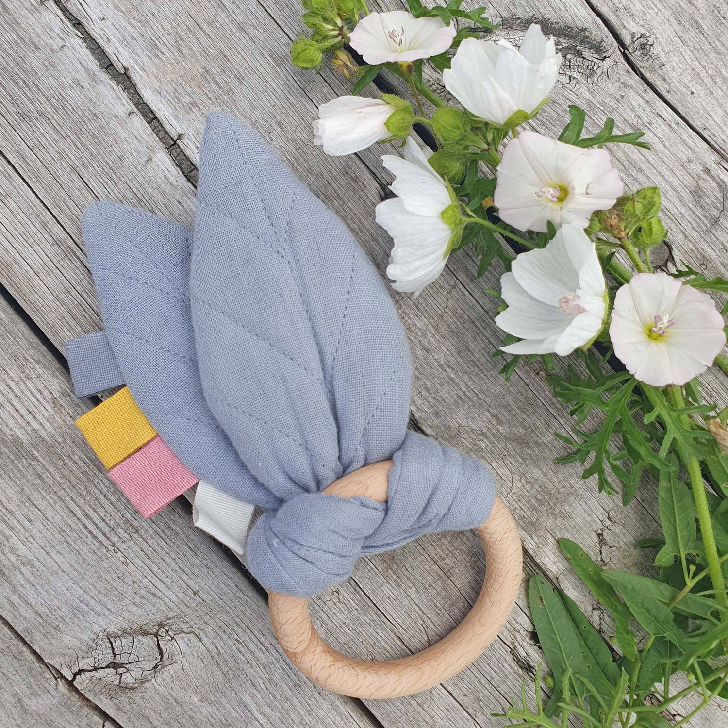 Muslina čaukstošā rotaļlieta zīdainim "Lapa", zila