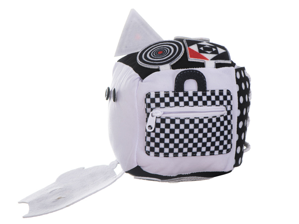 Izglītojošs sensorais kubs zīdainim, melnbalts