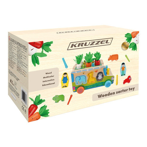 Koka auto-šķirotājs ar klučiem un burkāniem