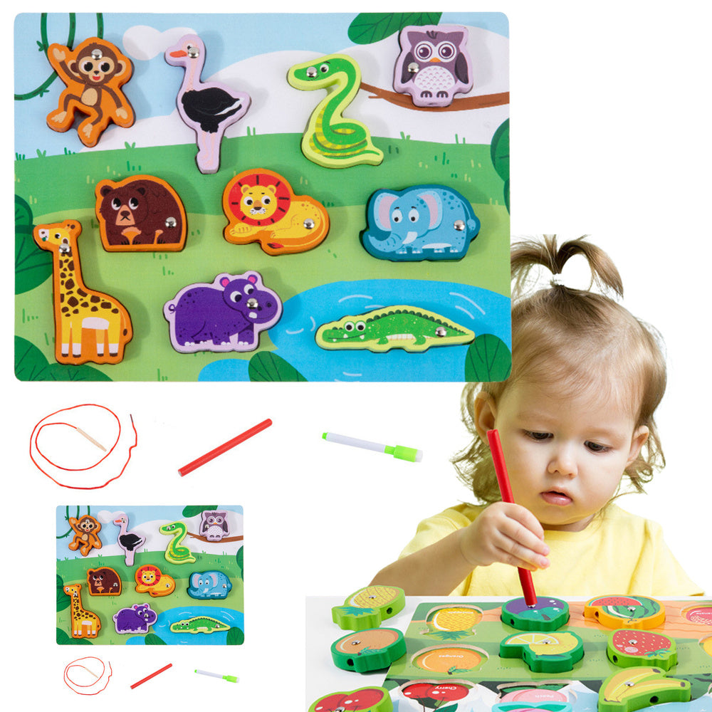 Koka magnētiskā puzle, ar veramām figūrām "Dzīvnieki"