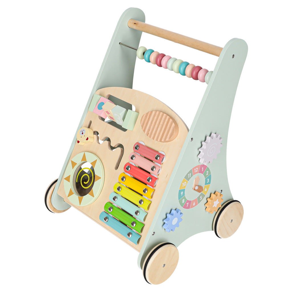 Koka bērnu staigulis ar skaitli un attīstošiem elementiem