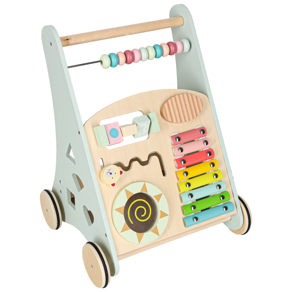 Koka bērnu staigulis ar skaitli un attīstošiem elementiem