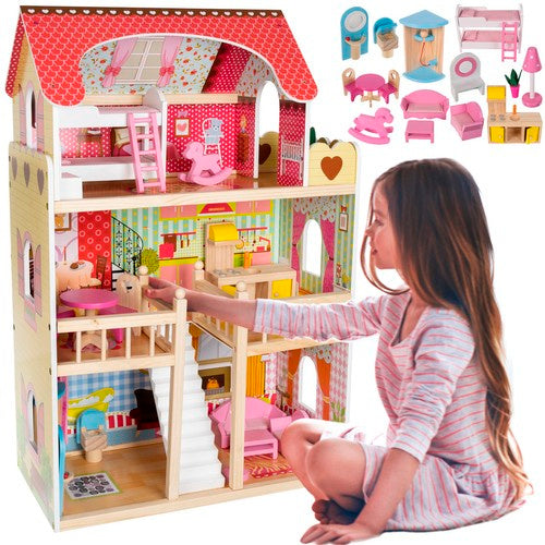Leļļu māja "Villa" ar krāsainām koka mēbelēm, 90cm