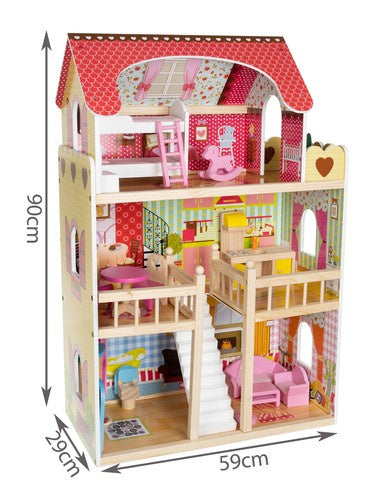 Leļļu māja "Villa" ar krāsainām koka mēbelēm, 90cm