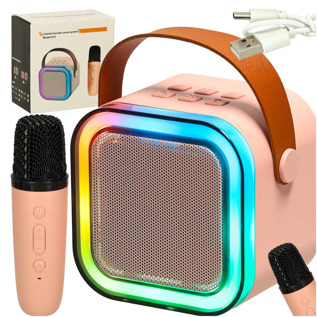 Mikrofoni 2 gab., ar Bluetooth skaļruni, rozā