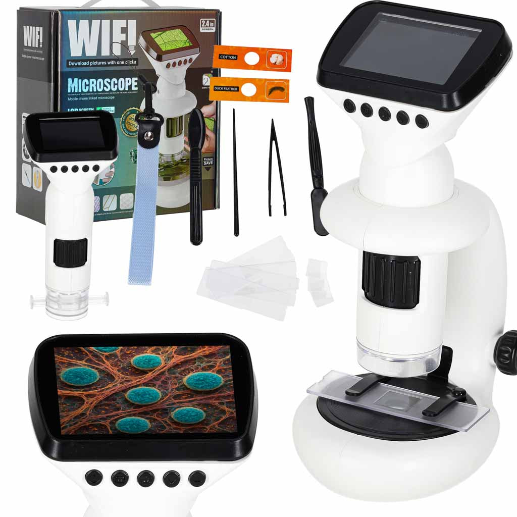 Digitālais elektroniskais mikroskops ar Wi-Fi, USB un LCD ekrānu (200× – 1000×)