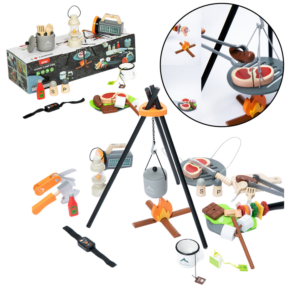 Koka kempinga komplekts ar ugunskuru, 45 det.