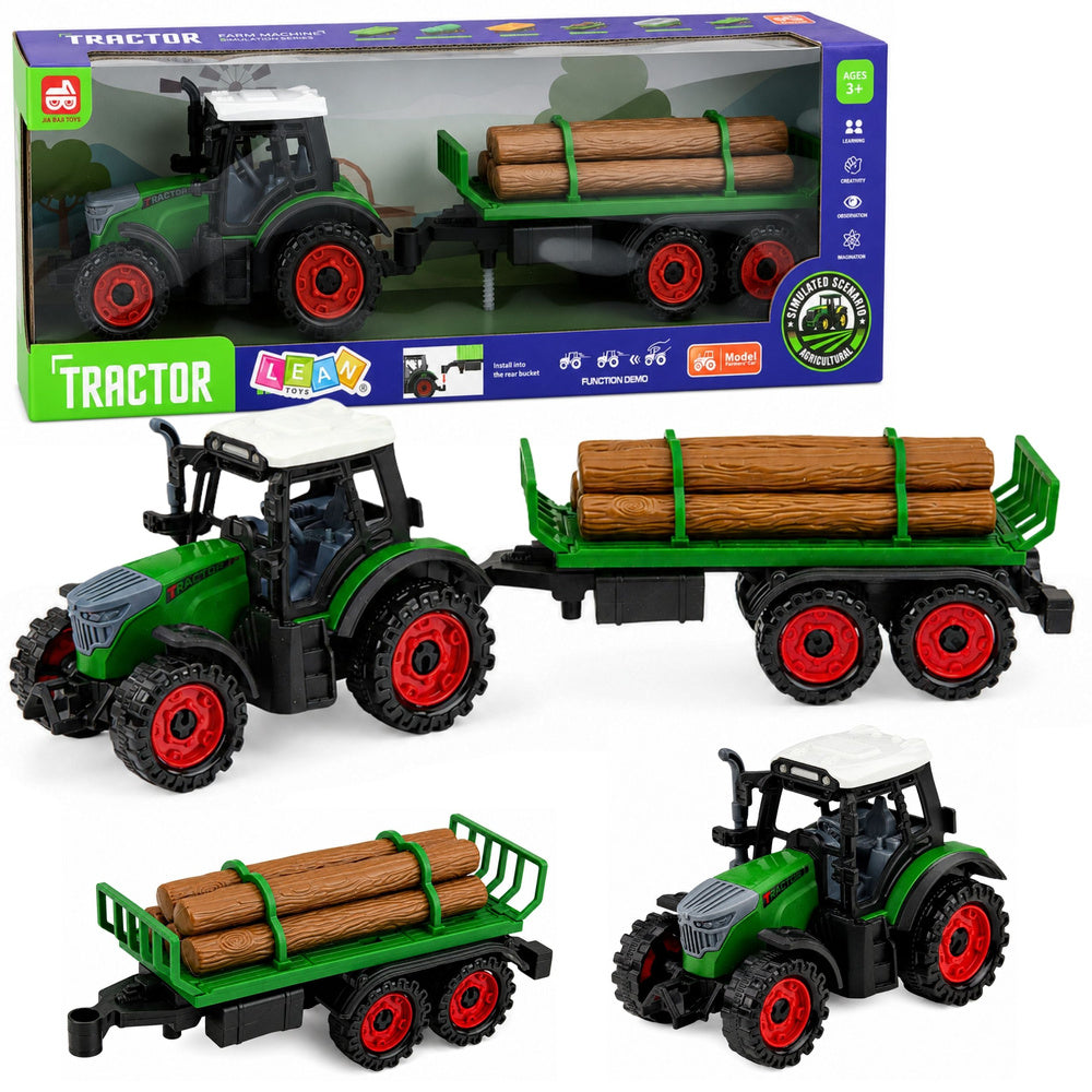 Rotaļu traktors ar kokvedēja piekabi, 35 cm
