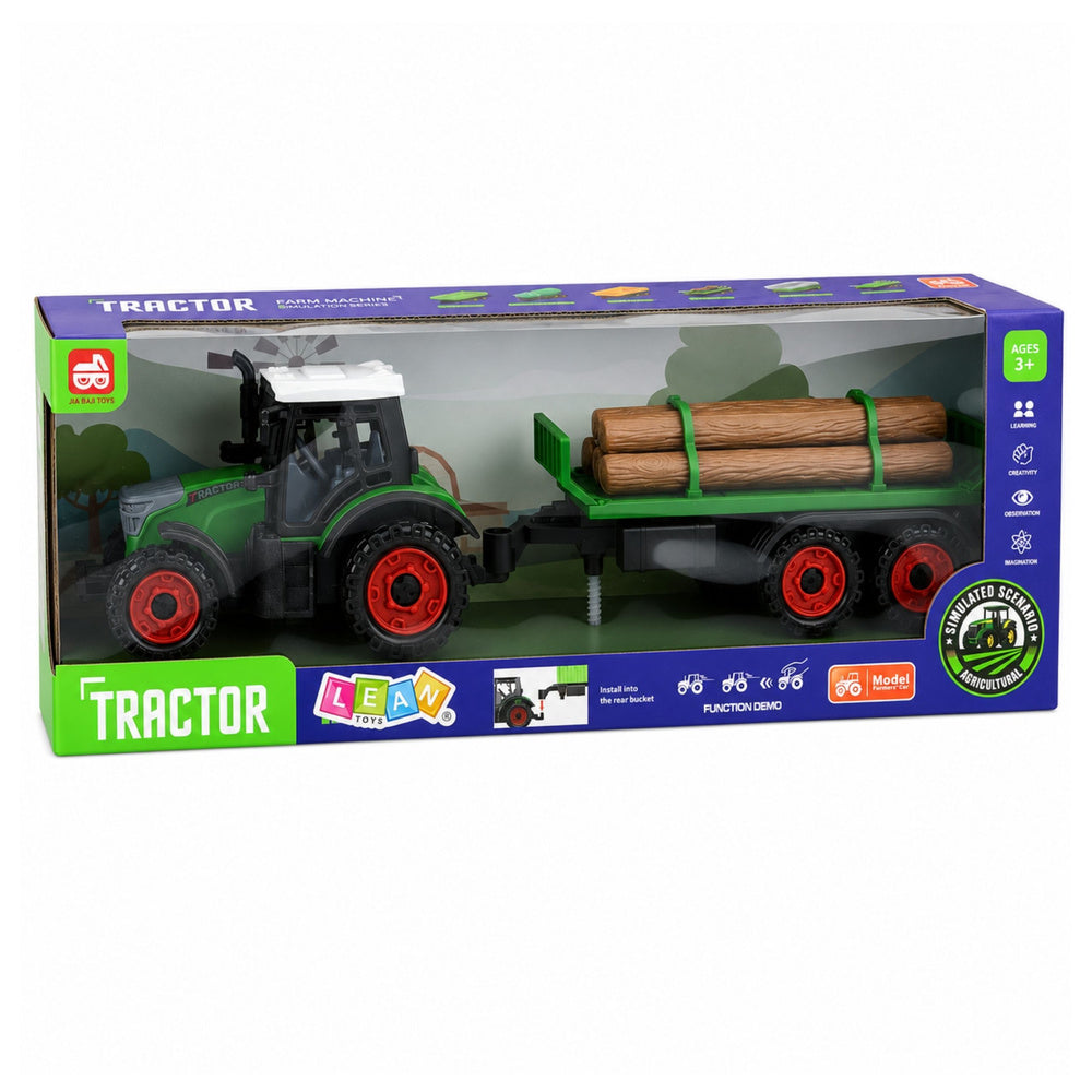 Rotaļu traktors ar kokvedēja piekabi, 35 cm