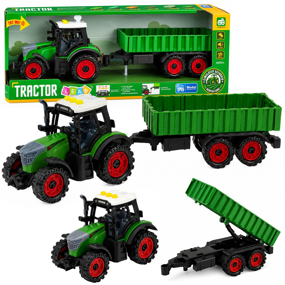 Rotaļu traktors ar piekabi, gaismu un skaņu, 35 cm