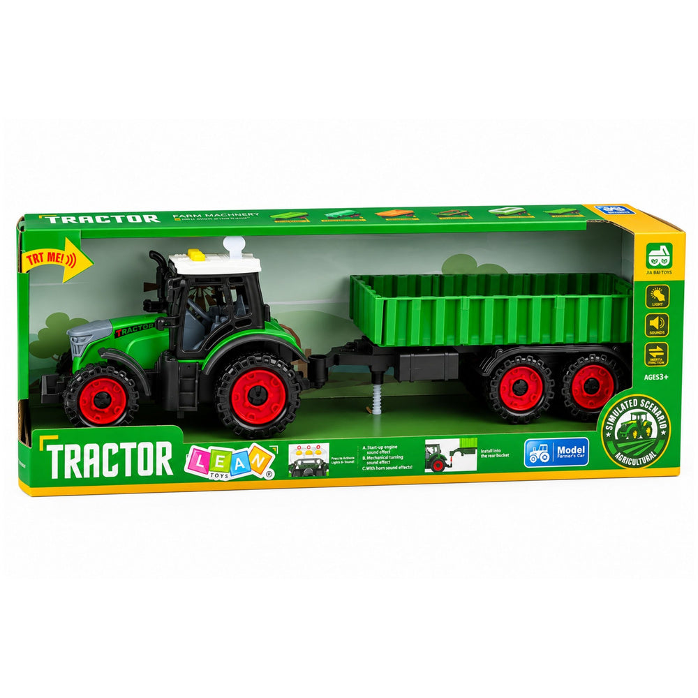 Rotaļu traktors ar piekabi, gaismu un skaņu, 35 cm