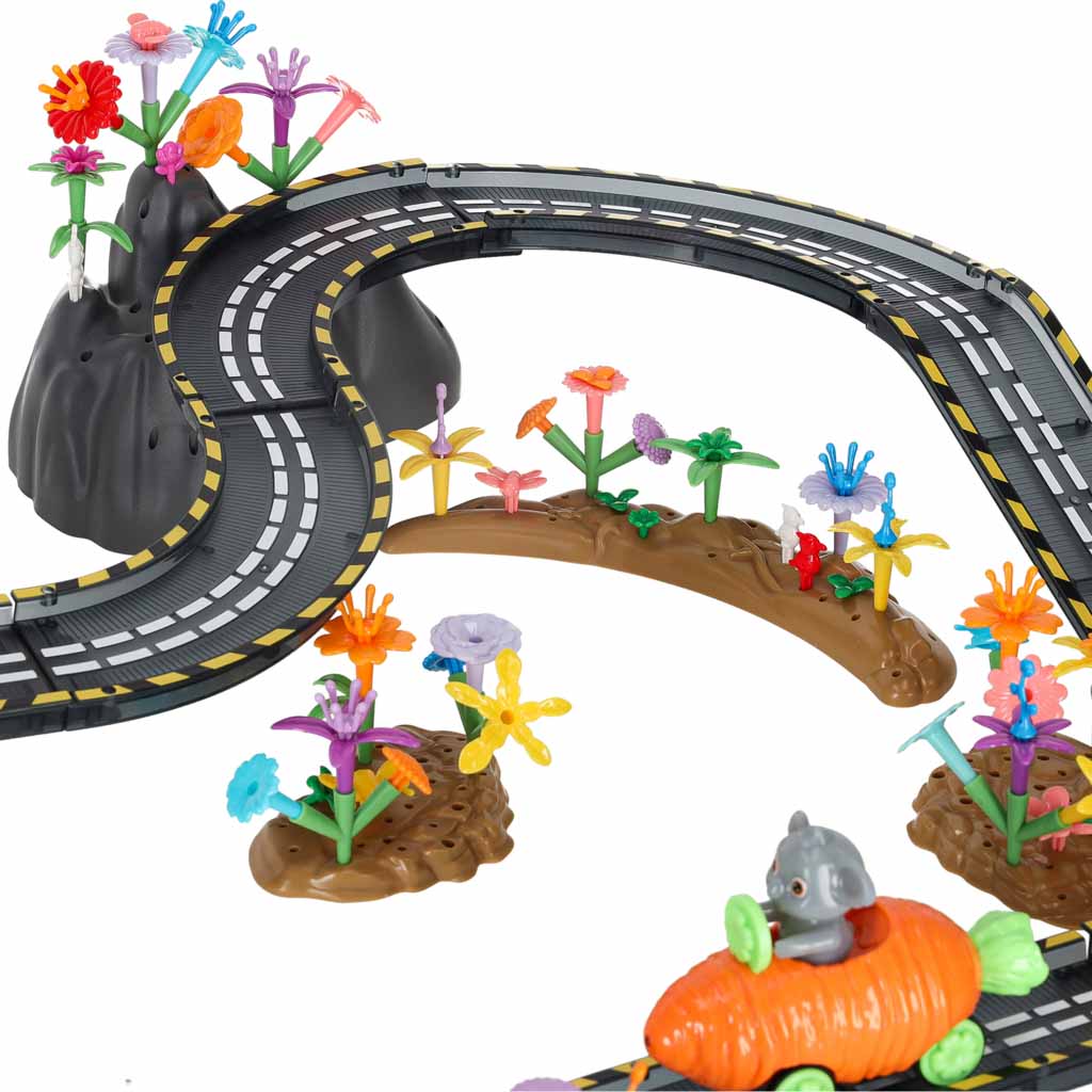 Magnētiskā trase ar 2 auto (310 det.) "Dinamiskais dārzs"