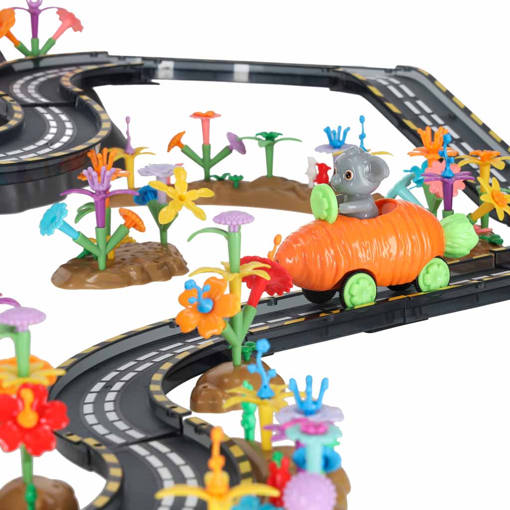 Magnētiskā trase ar 2 auto (310 det.) "Dinamiskais dārzs"