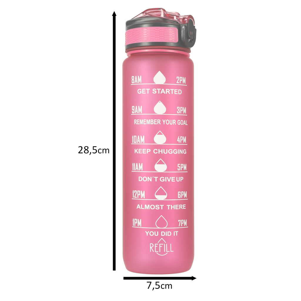 Sporta pudele ar norādēm, 1 l, rozā