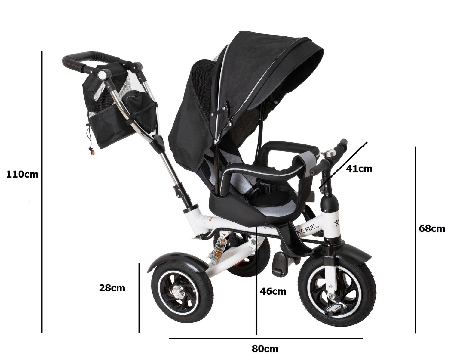 Trike Fix V3 trīsritenis, 360° krēsla apgriešana, melns