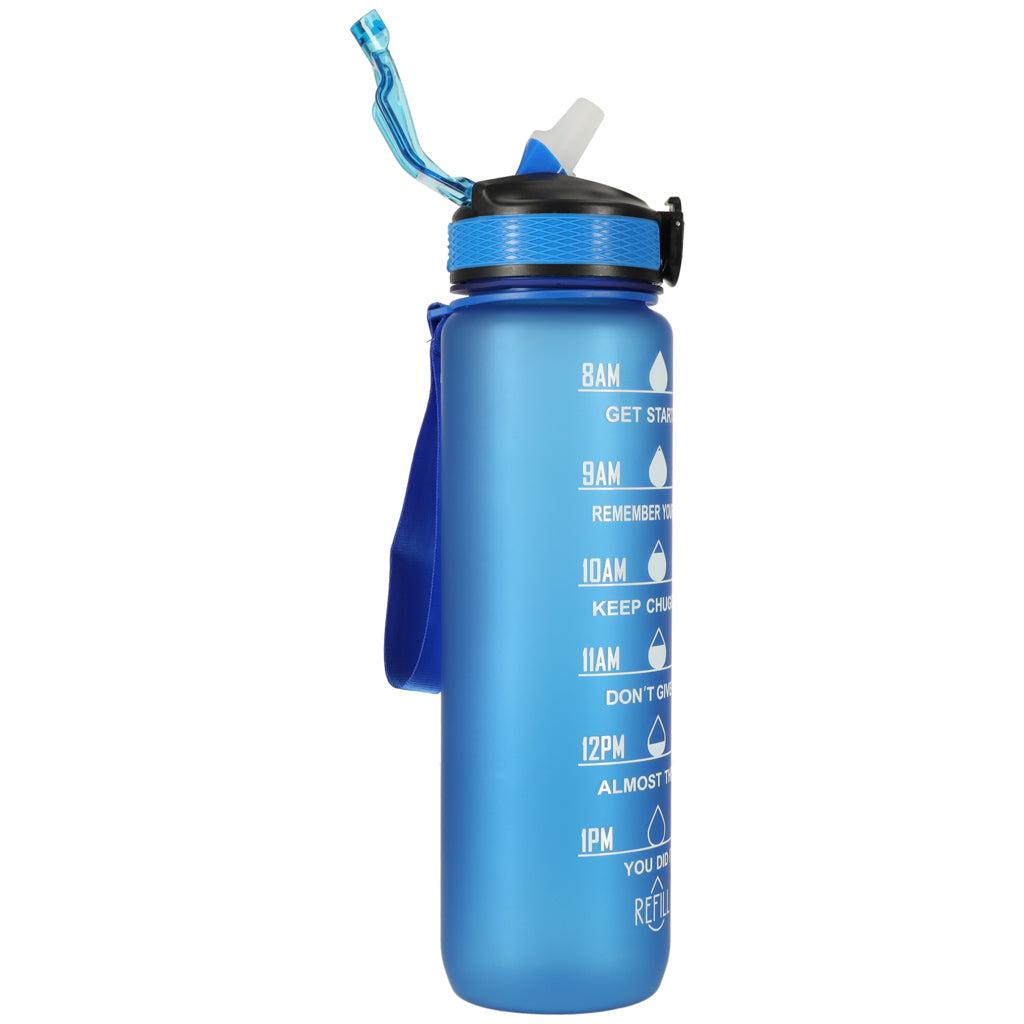 Sporta pudele ar norādēm, 1 l, zila