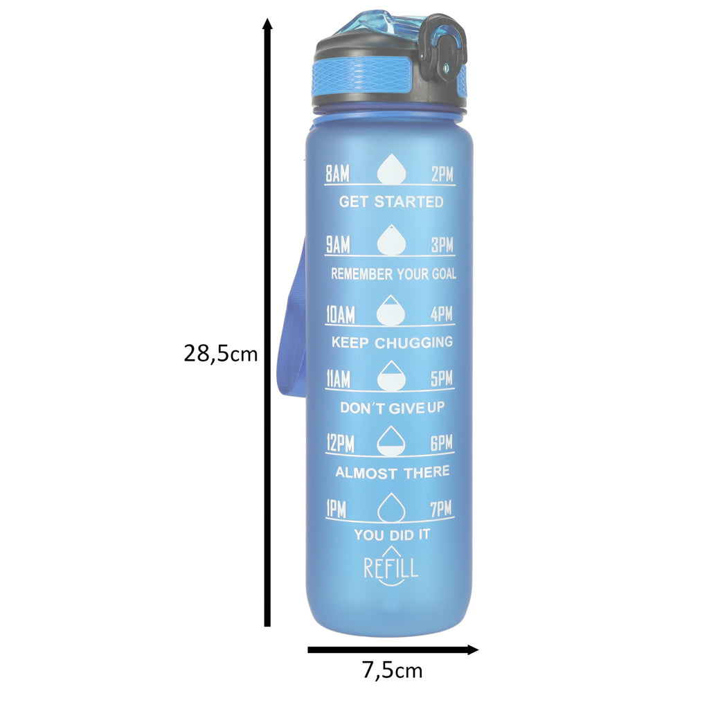 Sporta pudele ar norādēm, 1 l, zila