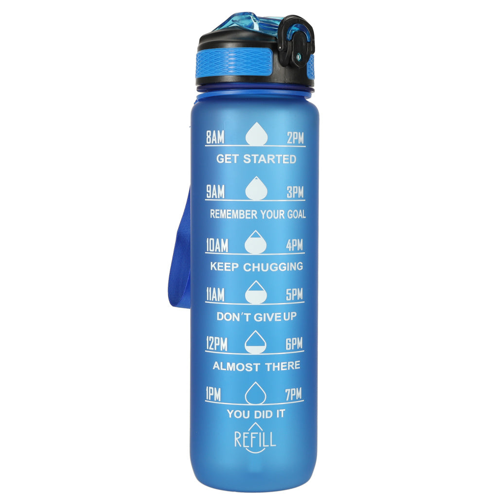 Sporta pudele ar norādēm, 1 l, zila
