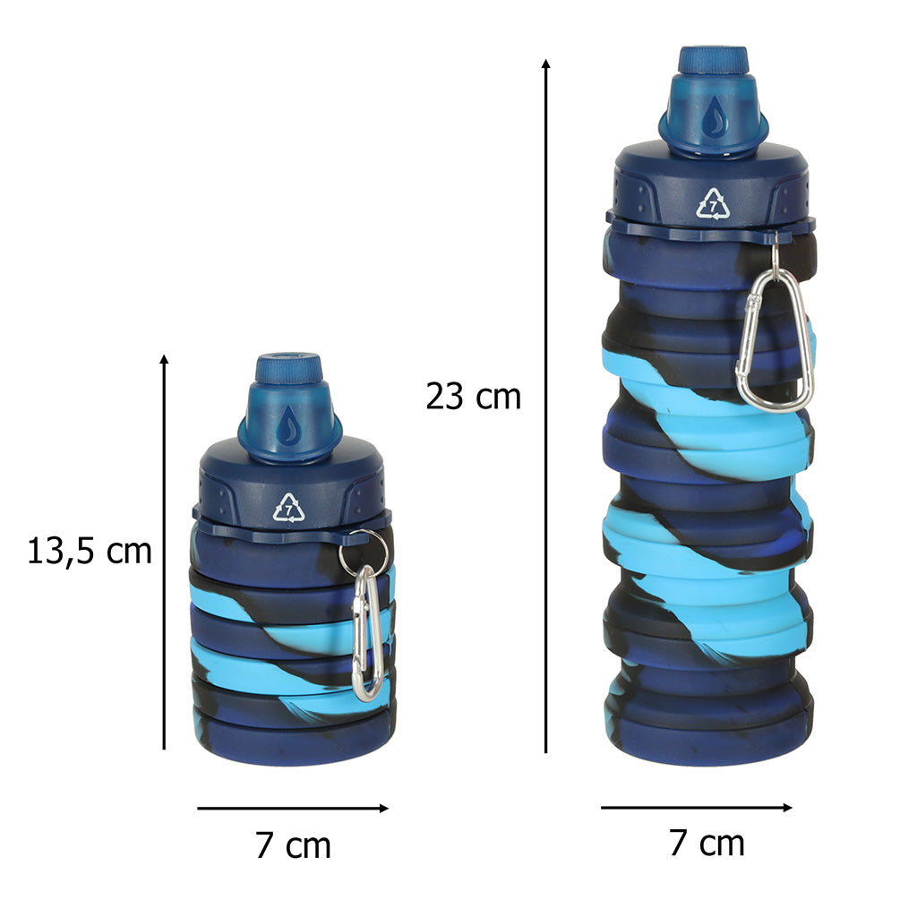 Silikona ūdens pudele, salokāma, zila